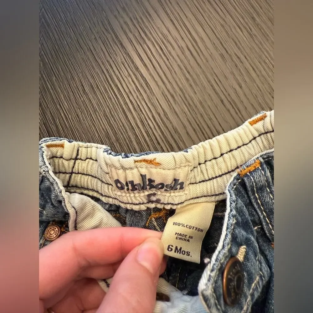 Vintage OshKosh B'gosh Baby Blue Jeans Denim Size 6 Months Elastic Waist